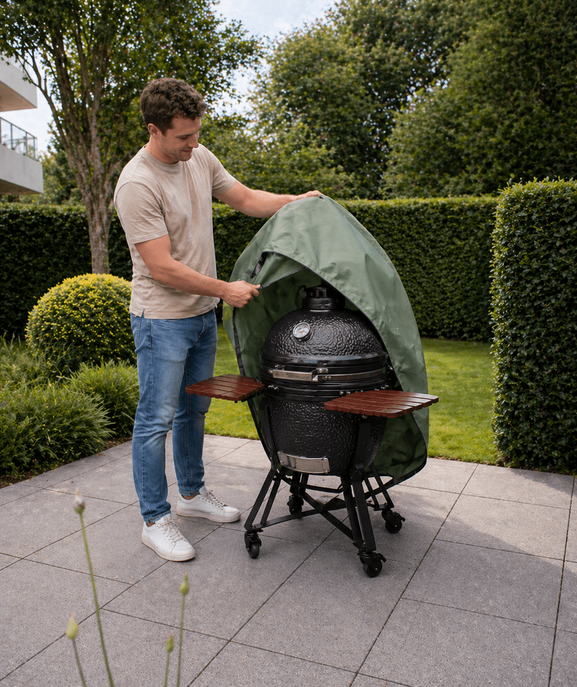 bbq hoes mat zwart voor kamado bbq small
